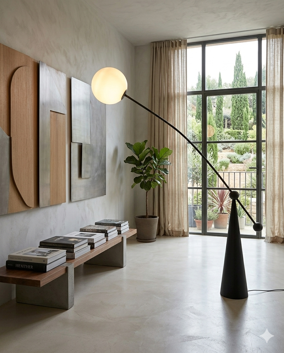 Modern Black Arc Floor Lamp – Minimalist Glass Globe Standing Lamp