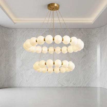 Modern Dual Ring LED Globe Chandelier – 80cm/60cm Height-Adjustable Pendant Lighting with Remot