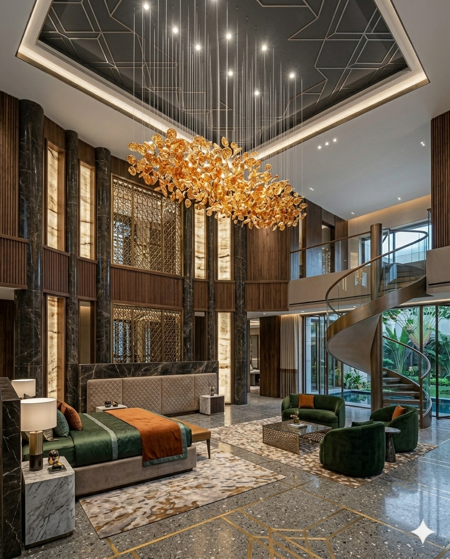 Custom Orange Crystal Chandelier (2m x 80cm) | Luxury Flush Mount Light