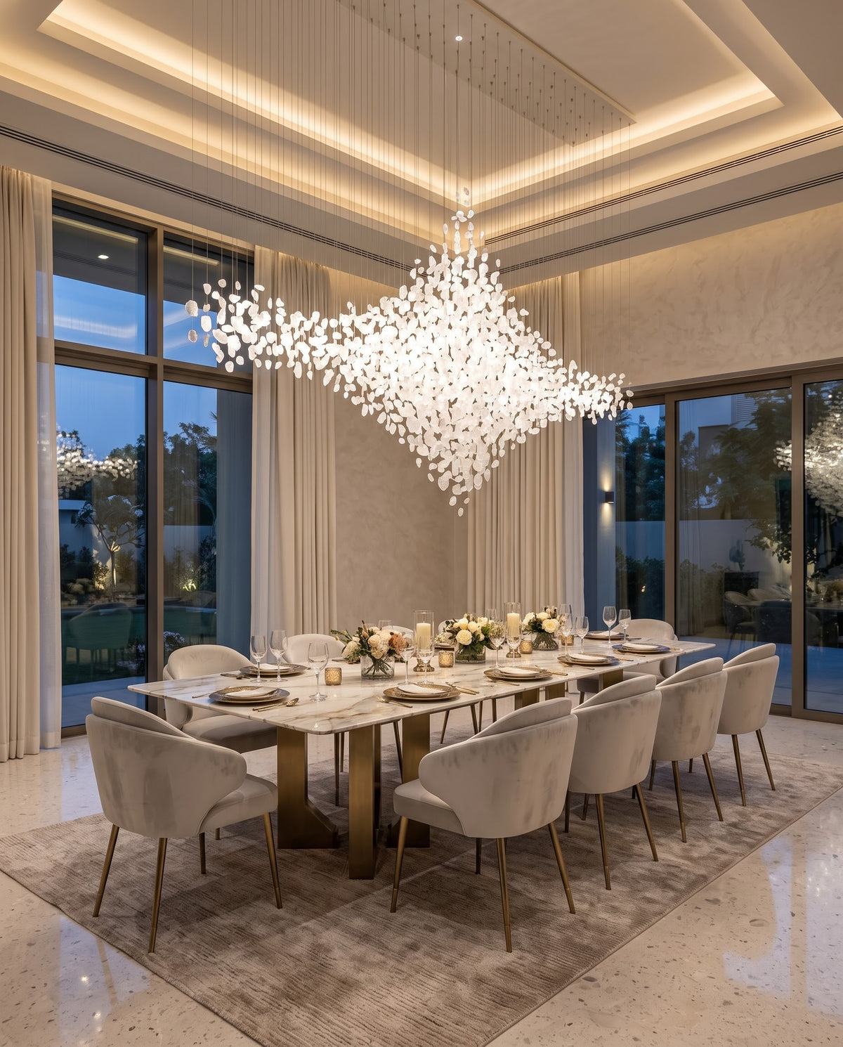 Custom Rhombus White Stone Pendant Light | Modern Dining Chandelier