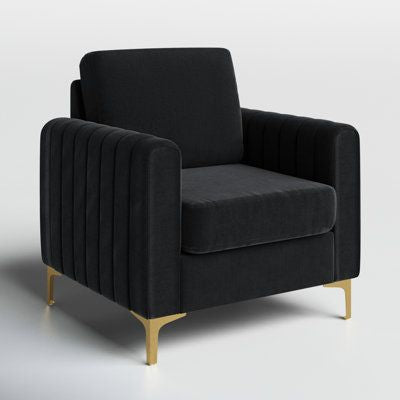 Modern Velvet Tufted Club Chair – Glam Accent Armchair with Gold Metal Legs