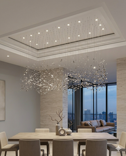 Custom Silver Crystal Butterfly Chandelier - Height Adjustable (1.5cm - 2m) | Modern Luxury Flying Butterfly Ceiling Light