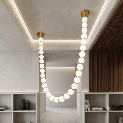 Luxury U-Shaped Necklace Chandelier with Frosted Glass Spheres | Modern LED Brass Pendant Light | 1M, 2M & 3M