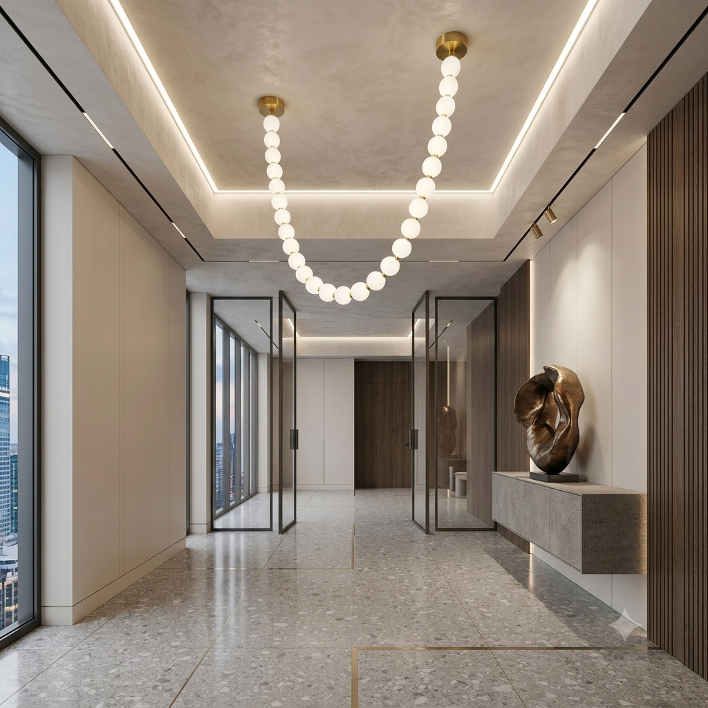 Luxury U-Shaped Necklace Chandelier with Frosted Glass Spheres | Modern LED Brass Pendant Light | 1M, 2M & 3M