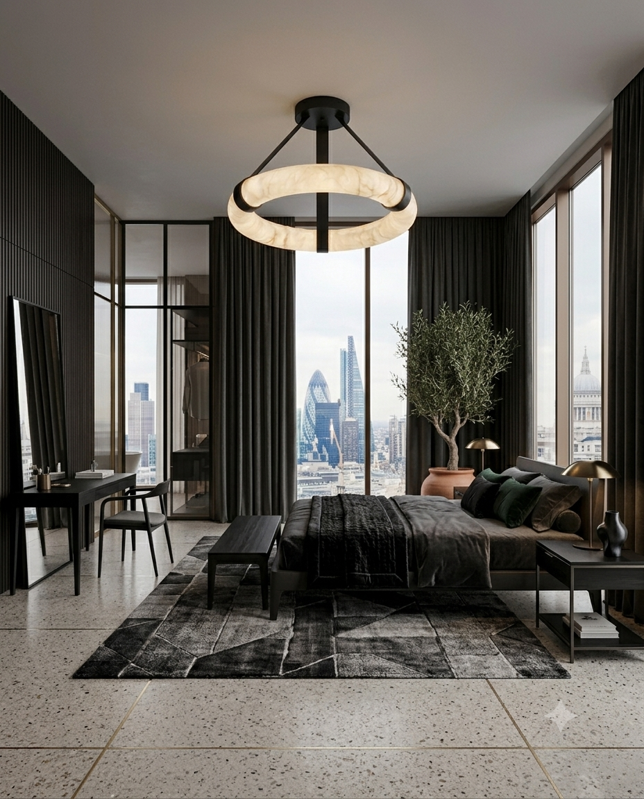 Luxury Marble Ring Chandelier with Leather Straps – Modern LED Round Pendant Light for Living Room & Dining Room