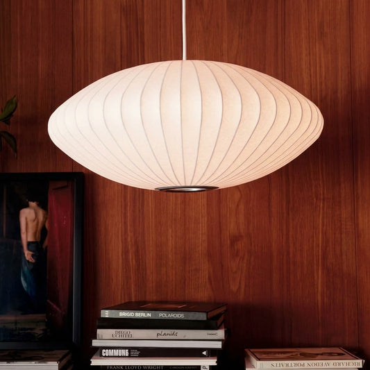 Mid-Century Modern Oval Pendant Lamp – Soft Cocoon Glow