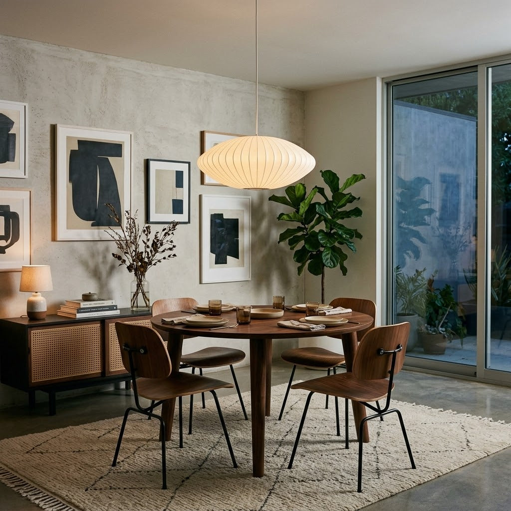 Mid-Century Modern Oval Pendant Lamp – Soft Cocoon Glow