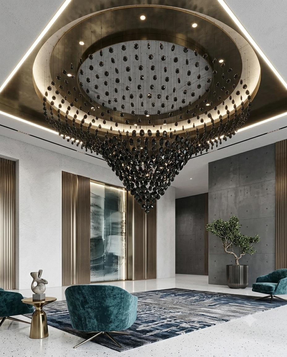 Custom Inverted Cone Black Stone Chandelier – Modern Statement Light