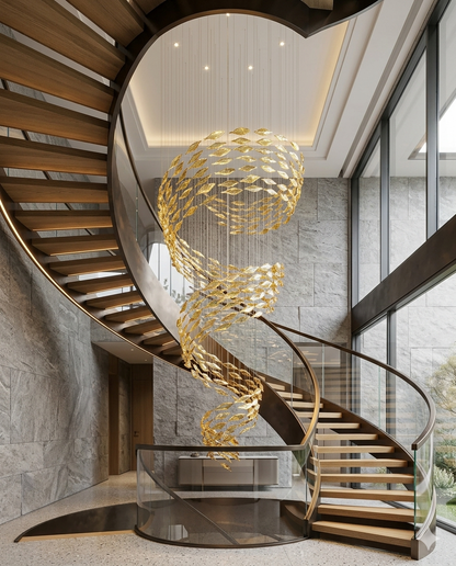 Cascade 5M: Custom Double-Height Orange Glass Feature Light