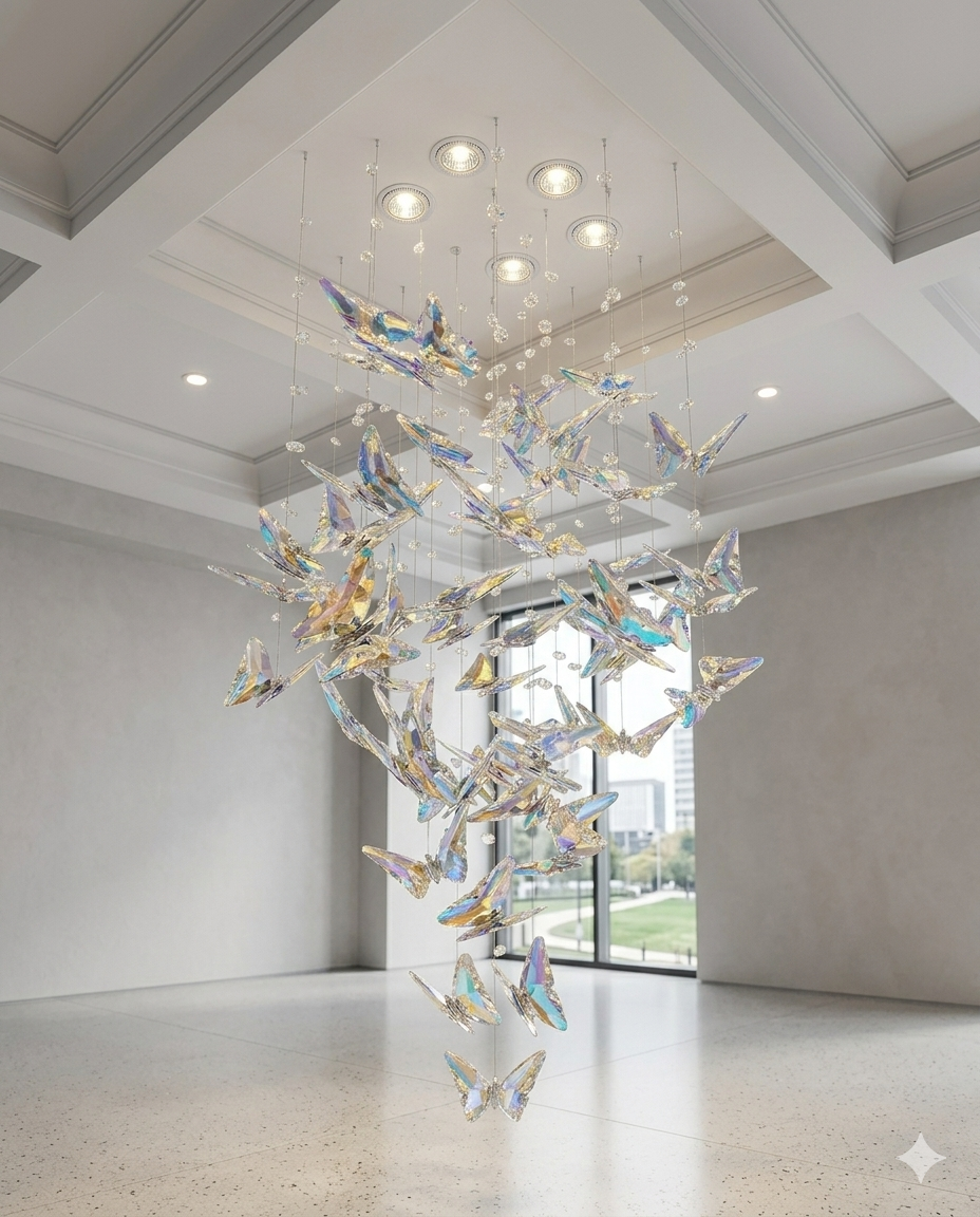 Custom Illuminated Iridescent Crystal Butterfly Chandelier - Best Ceiling Light For Modern Room
