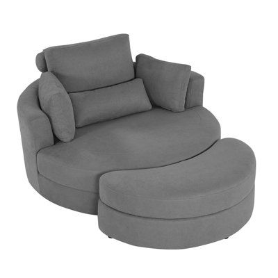 Royal Nest 130cm Oversized Barrel Lounge Chair with Storage Ottoman & 4 Pillows