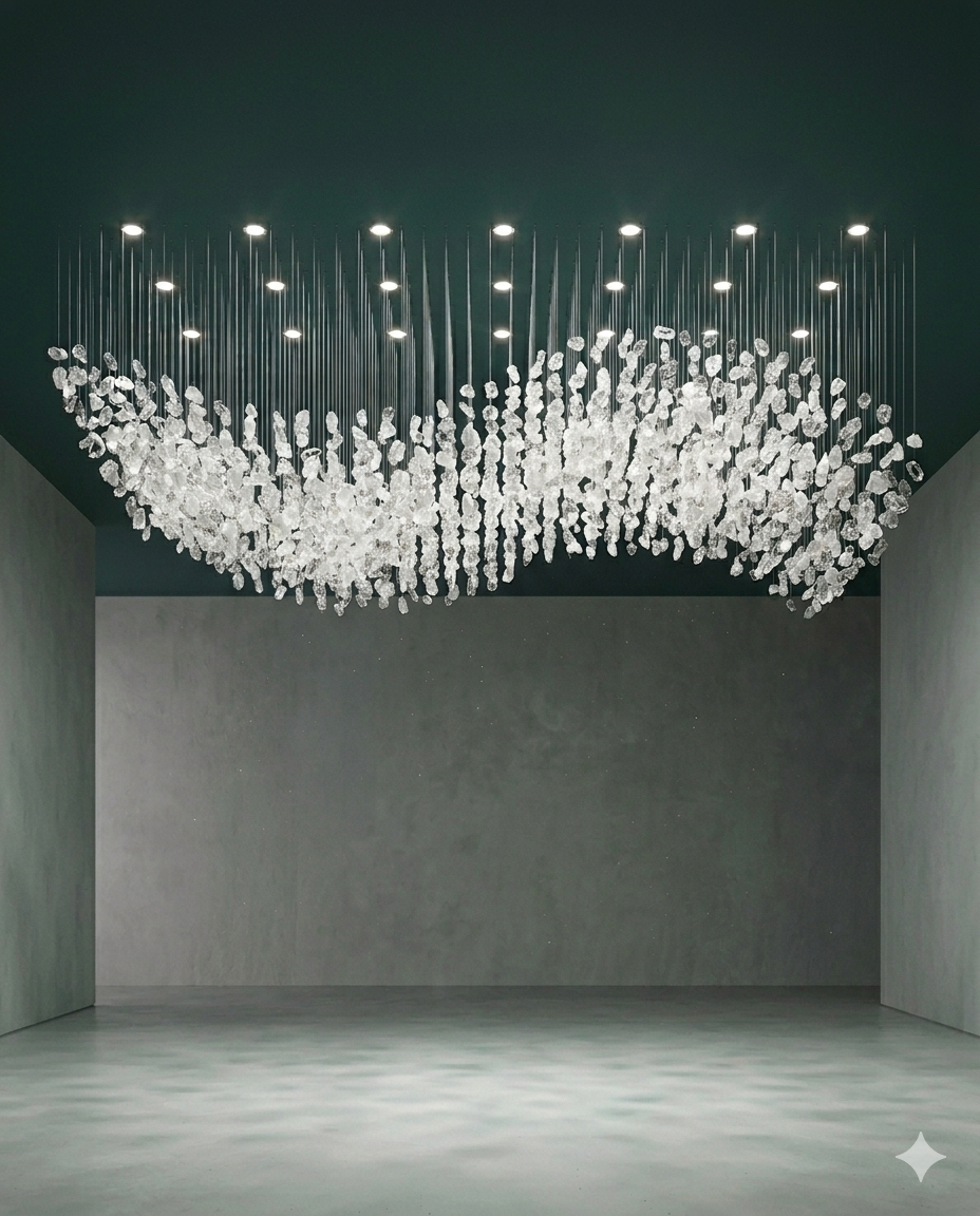 Wavy Crystal Stone Chandelier – Custom Modern Hanging Ceiling Light