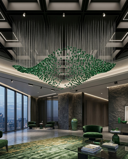 Customizable Rectangular DNA Helix Green Stone Pendant Chandelier for High-Ceiling Spaces⁠