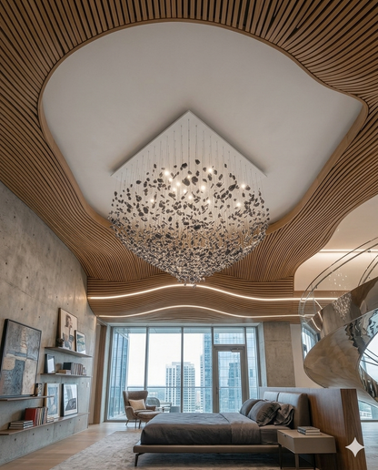 Modern Luxury Round Stone Chandelier – Elegant Silver Finish (1.2m x 80cm)