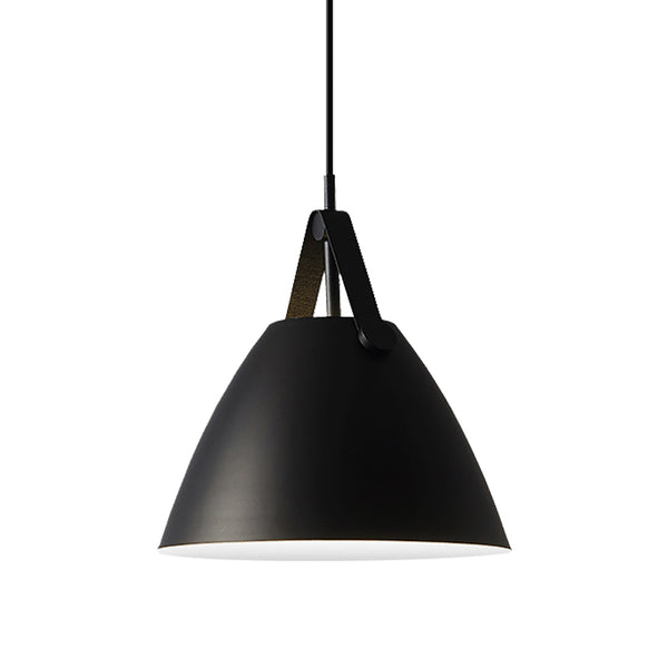Modernist Conical Pendant Light with Leather Strap