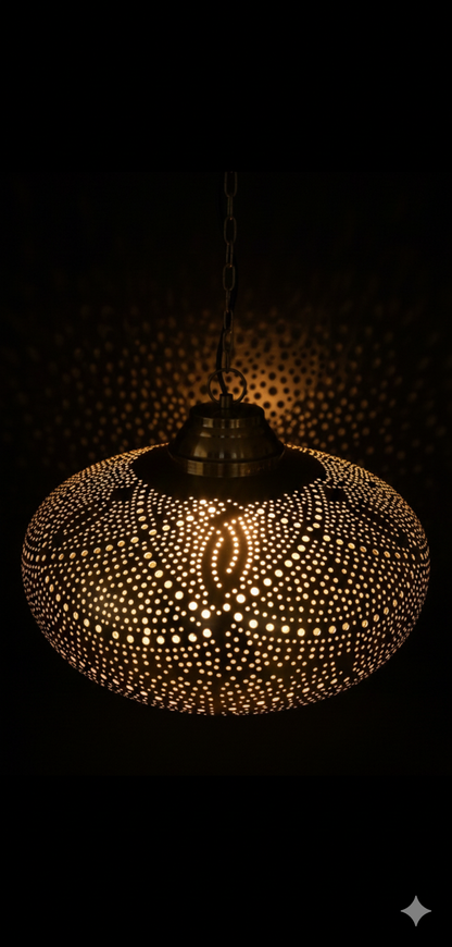 Handmade Moroccan Brass Pendant Light | Perforated Dome Chandelier 50 C.M