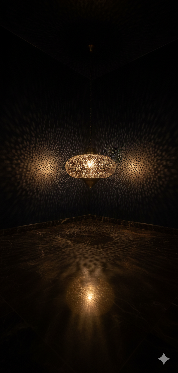 Handmade Moroccan Brass Pendant Light | Perforated Dome Chandelier 50 C.M