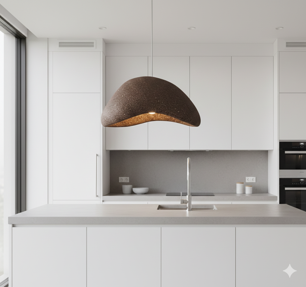 Wabi Sabi Organic Pebble Stone Pendant Light | Minimalist Textured LED Chandelier reddish-brown