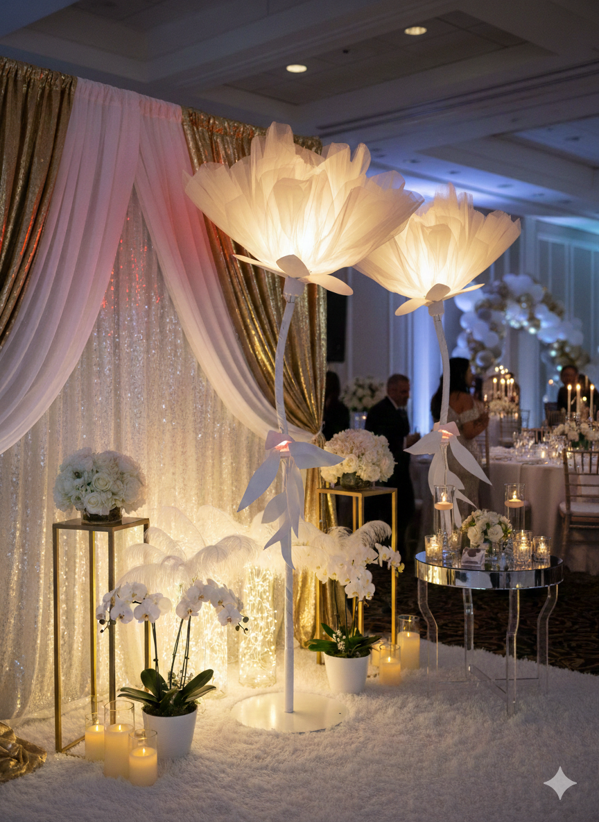 BloomMaster Folding Silk Peony Stand – Giant 3D Collapsible Floral Floor Lamp with Steel Frame