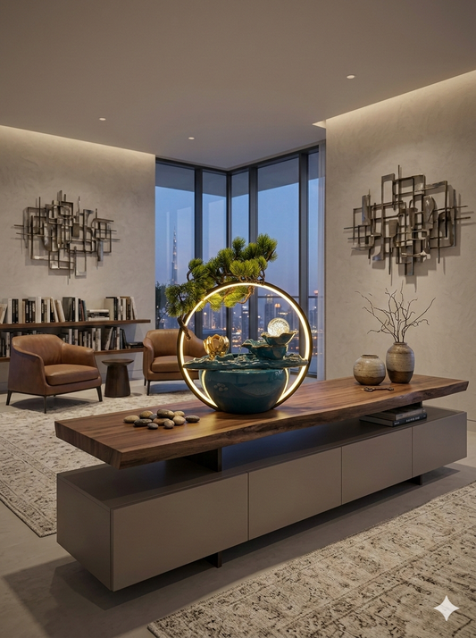 Modern LED Ring Ceramic Tabletop Water Fountain – Decorative Indoor Water Feature with Ambient Light