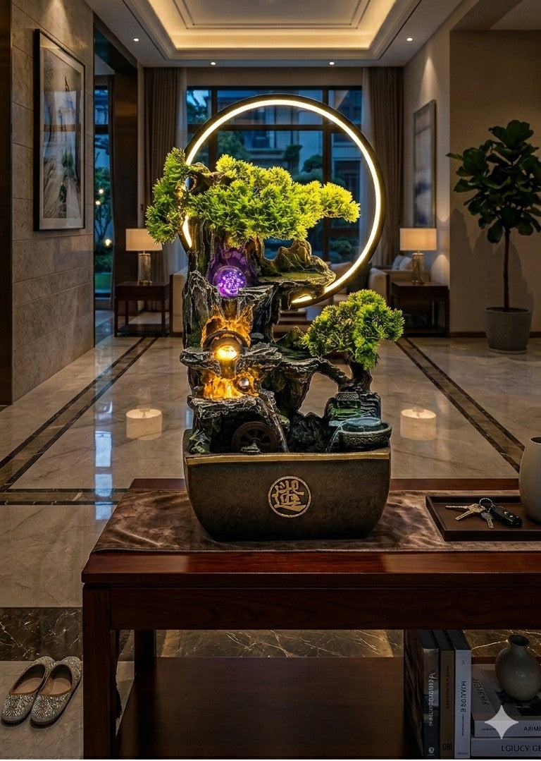 Modern LED "Infinity Ring" Indoor Water Feature