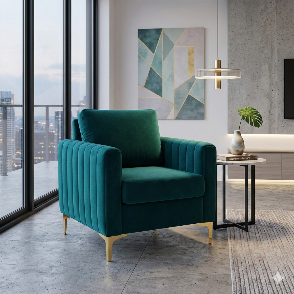 Modern Velvet Tufted Club Chair – Glam Accent Armchair with Gold Metal Legs
