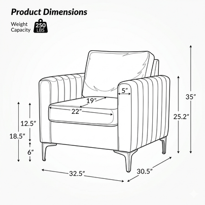 Modern Velvet Tufted Club Chair – Glam Accent Armchair with Gold Metal Legs