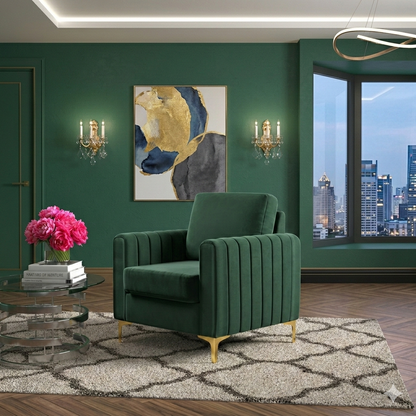 Modern Velvet Tufted Club Chair – Glam Accent Armchair with Gold Metal Legs
