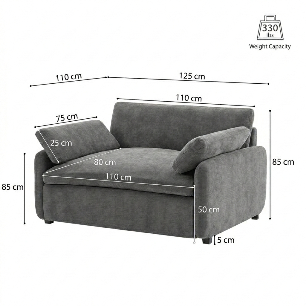 Modern Oversized Deep Seat Chenille Lounge Chair with Pillows – Comfortable Accent Sofa Chair