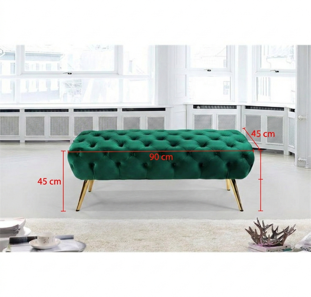 Luxury Velvet Storage Ottoman Bench with Gold Metal Legs – 90 × 45 × 45 cm