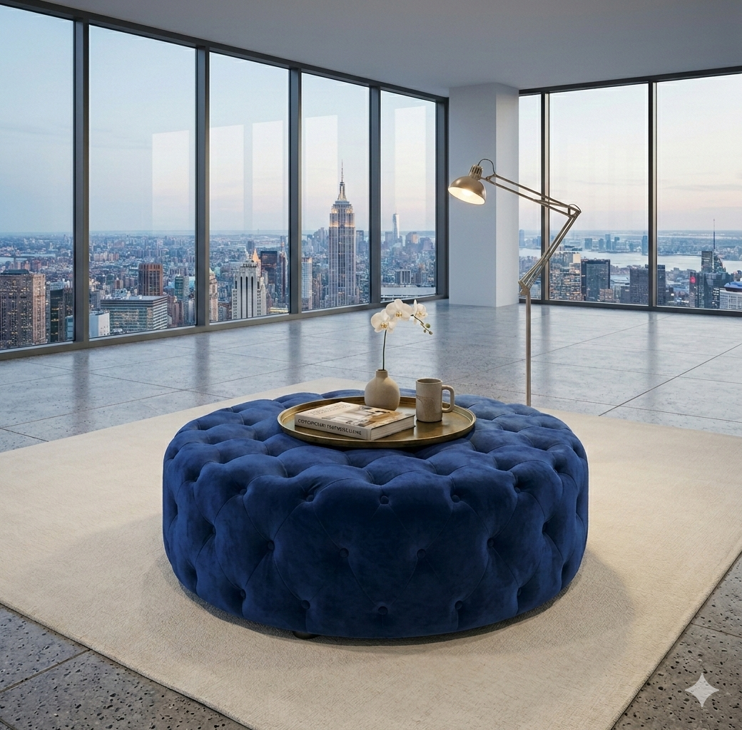 The Kensington Tufted Round Ottoman – Velvet Collection