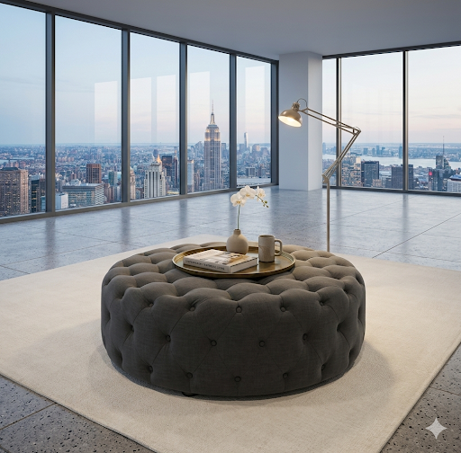 The Kensington Tufted Round Ottoman – Velvet Collection