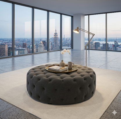 The Kensington Tufted Round Ottoman – Velvet Collection