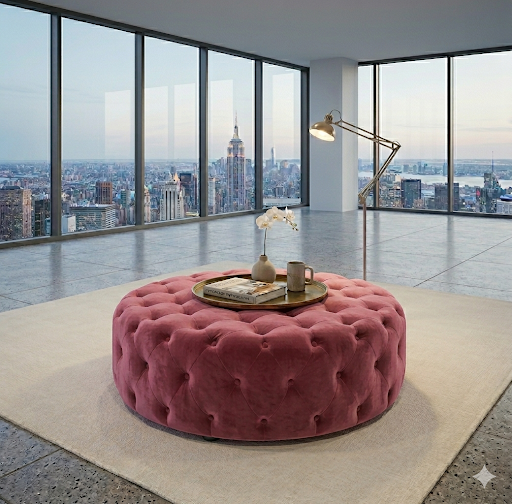 The Kensington Tufted Round Ottoman – Velvet Collection