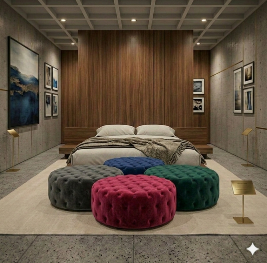 The Kensington Tufted Round Ottoman – Velvet Collection