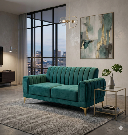 Modern Velvet Accent Sofa with Gold Legs – Luxury Bedroom & Living Room Seating