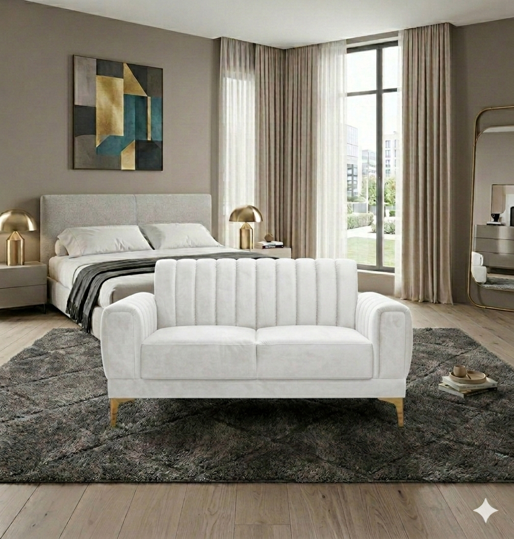 Modern Velvet Accent Sofa with Gold Legs – Luxury Bedroom & Living Room Seating