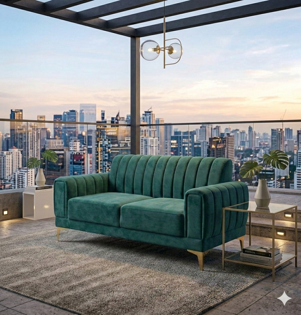 Modern Velvet Accent Sofa with Gold Legs – Luxury Bedroom & Living Room Seating