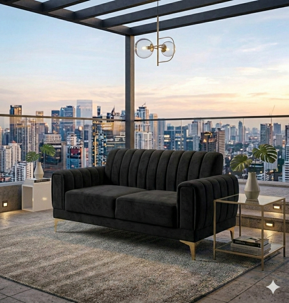 Modern Velvet Accent Sofa with Gold Legs – Luxury Bedroom & Living Room Seating