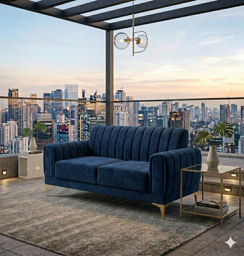 Modern Velvet Accent Sofa with Gold Legs – Luxury Bedroom & Living Room Seating