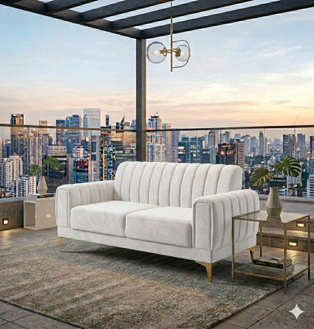 Modern Velvet Accent Sofa with Gold Legs – Luxury Bedroom & Living Room Seating