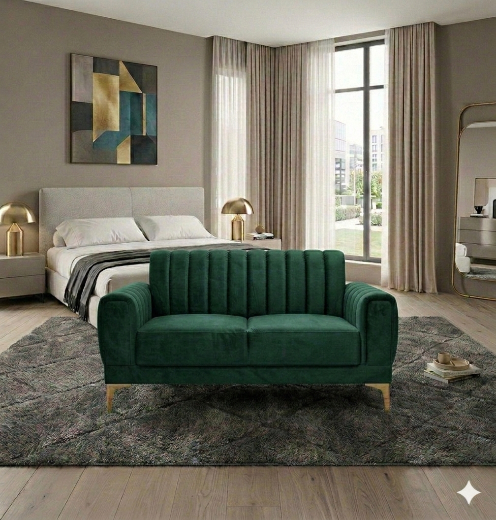 Modern Velvet Accent Sofa with Gold Legs – Luxury Bedroom & Living Room Seating