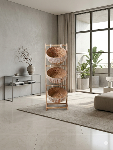 Natural Woven Storage Basket Stand – 3 Tier / 4 Tier Wooden Frame Decorative Organizer Shelf