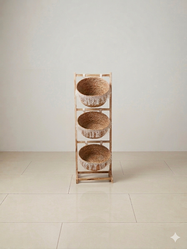 Natural Woven Storage Basket Stand – 3 Tier / 4 Tier Wooden Frame Decorative Organizer Shelf