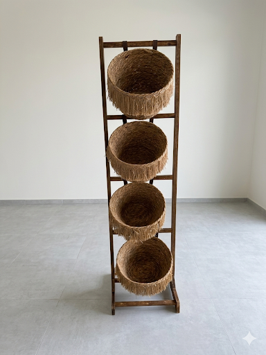 Natural Woven Storage Basket Stand – 3 Tier / 4 Tier Wooden Frame Decorative Organizer Shelf
