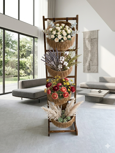 Natural Woven Storage Basket Stand – 3 Tier / 4 Tier Wooden Frame Decorative Organizer Shelf