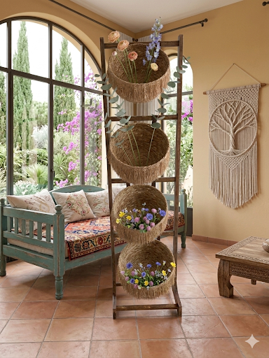 Natural Woven Storage Basket Stand – 3 Tier / 4 Tier Wooden Frame Decorative Organizer Shelf