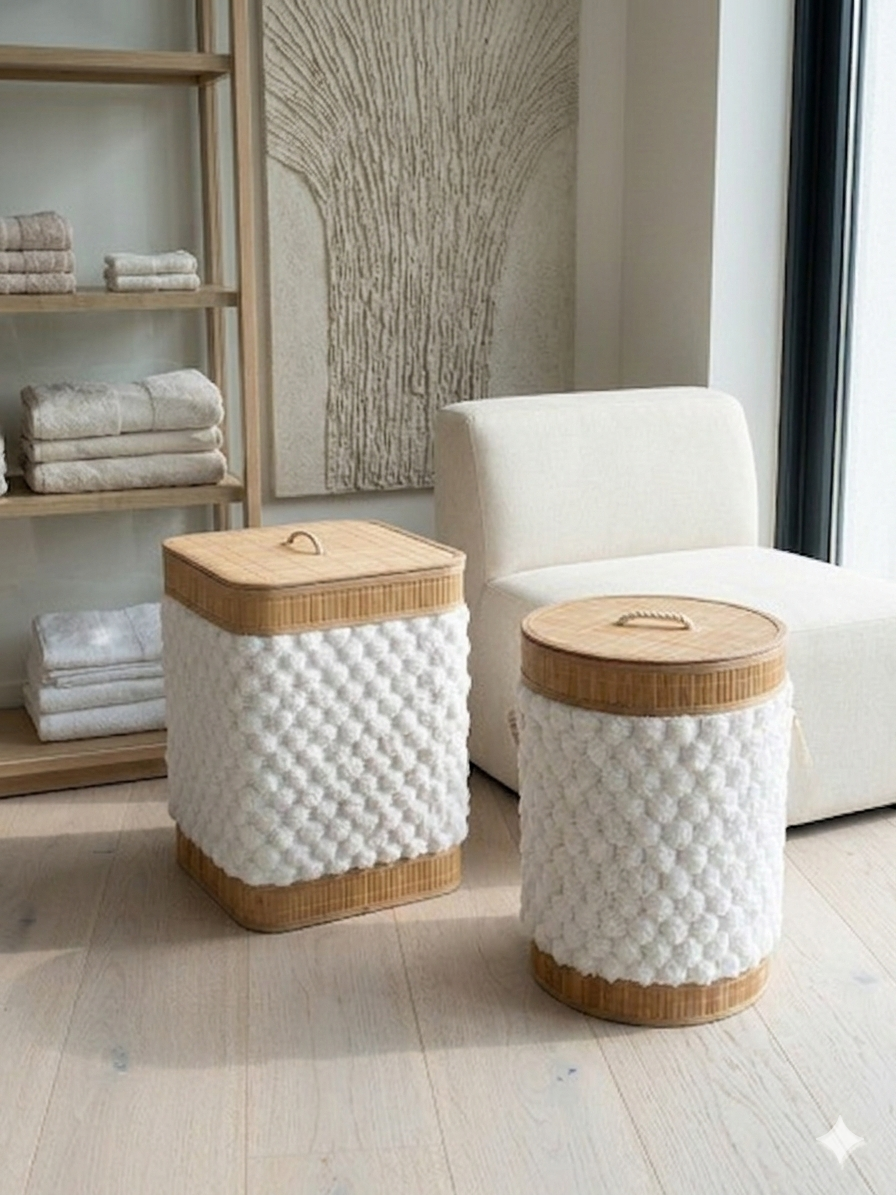 Natural Woven Storage Basket with Lid – Square / Round Decorative Organizer