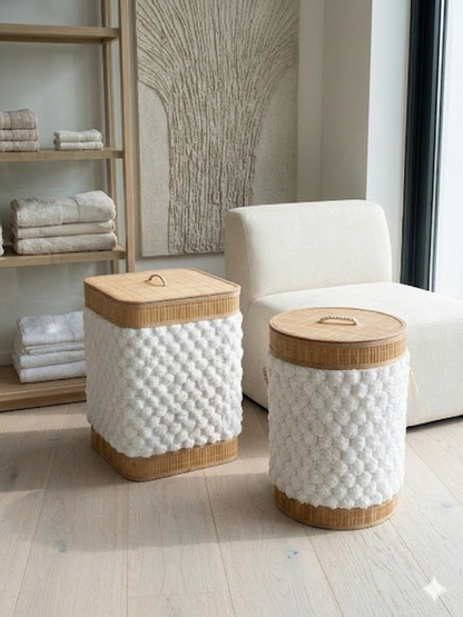 Natural Woven Storage Basket with Lid – Square / Round Decorative Organizer
