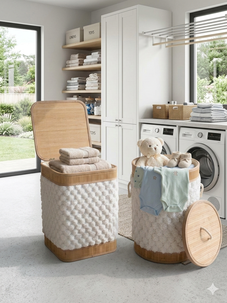 Natural Woven Storage Basket with Lid – Square / Round Decorative Organizer